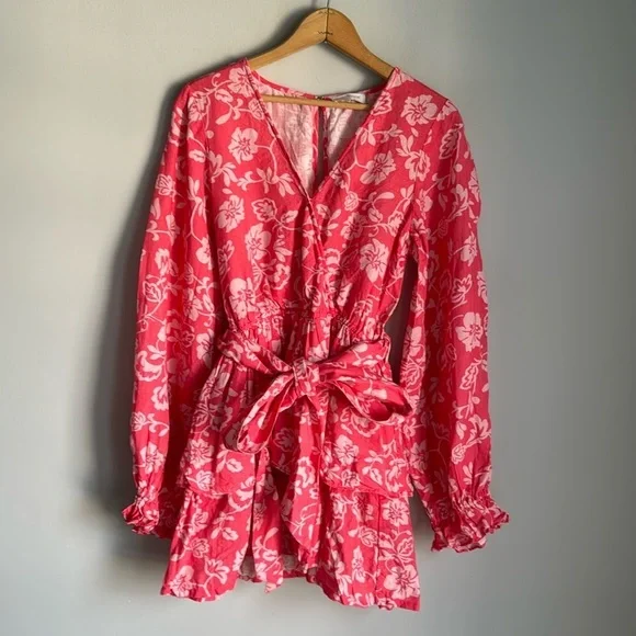 RAMY BROOK Jolie linen Floral Mini Tiered Dress Small - Picture 2 of 16